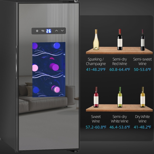 HOMCOM 10 Inch Wine Cooler Refrigerator, 12 Bottle, Freestanding Wine Fridge with Glass Door, LED Digital Temperature Control, Quiet Wine Cellar
