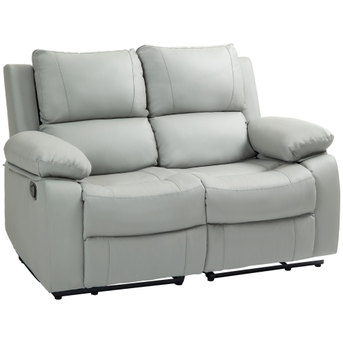 HOMCOM – Causeuse inclinable double, fauteuil inclinable manuel en cuir PU avec repose-pieds à commande à dossier rétractable pour salon, gris clair