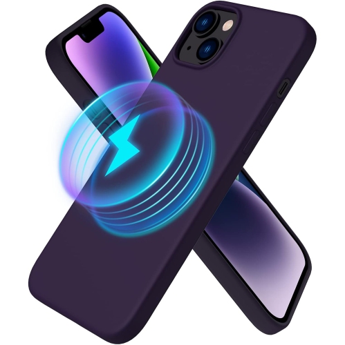 Image 1 de 7.. ORNARTO Magnetic Case for iPhone 14 Plus 6.7 Inch, with 1x Screen Protector Liquid Silicone Gel Rubber Wireless Charging Cover Protective Phone Case