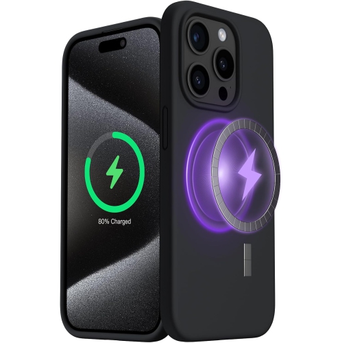 Étui magnétique ORNARTO pour iPhone 15 Pro Étui [compatible avec MagSafe] Étui protecteur intégral caoutchouc gel silicone liquide Étui téléphone 6,1