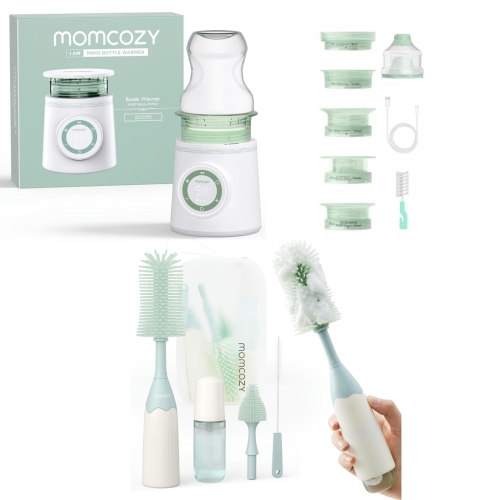 Chauffe-biberon portatif Momcozy avec chauffe-biberon rapide antifuite et brosse à biberon, conception à pression novatrice pour un meilleur nettoyage