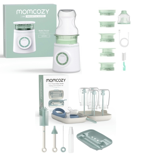 Chauffe-biberon portatif de Momcozy avec chaleur rapide antifuite et ensemble de brosses à biberon Momcozy, outil de nettoyage de biberon 7-en-1 pour