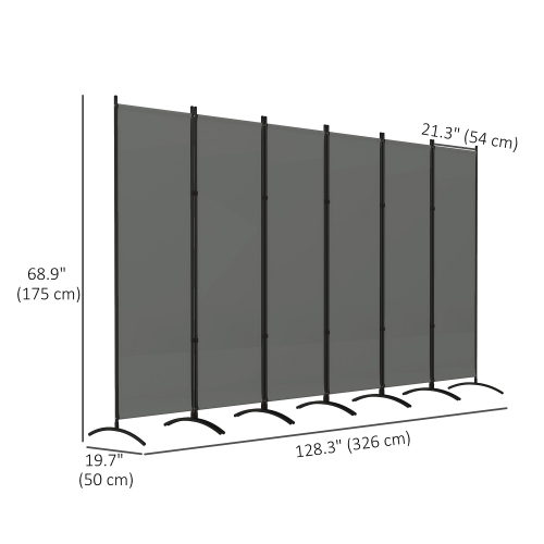 Outsunny 6 Panel Folding Outdoor Privacy Screen, 5.7FT Tall Room Divider with UV30+ Protection, Freestanding Privacy Panel Partition with Stable Base