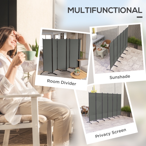 Outsunny 6 Panel Folding Outdoor Privacy Screen, 5.7FT Tall Room Divider with UV30+ Protection, Freestanding Privacy Panel Partition with Stable Base