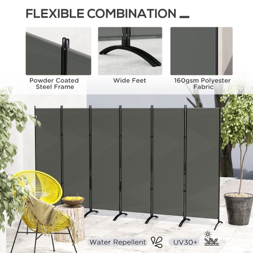 Outsunny 6 Panel Folding Outdoor Privacy Screen, 5.7FT Tall Room Divider with UV30+ Protection, Freestanding Privacy Panel Partition with Stable Base