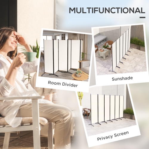 Outsunny 6 Panel Folding Outdoor Privacy Screen, 5.7FT Tall Room Divider with UV30+ Protection, Freestanding Privacy Panel Partition with Stable Base