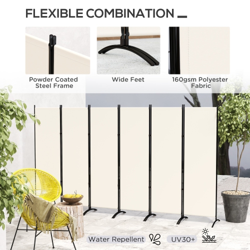 Outsunny 6 Panel Folding Outdoor Privacy Screen, 5.7FT Tall Room Divider with UV30+ Protection, Freestanding Privacy Panel Partition with Stable Base