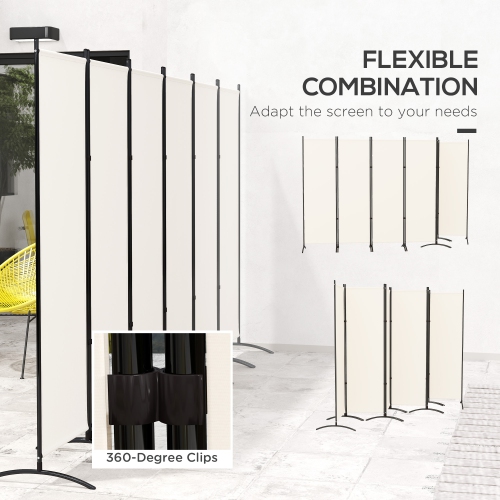 Outsunny 6 Panel Folding Outdoor Privacy Screen, 5.7FT Tall Room Divider with UV30+ Protection, Freestanding Privacy Panel Partition with Stable Base