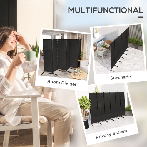 Outsunny 6 Panel Folding Outdoor Privacy Screen, 5.7FT Tall Room Divider with UV30+ Protection, Freestanding Privacy Panel Partition with Stable Base