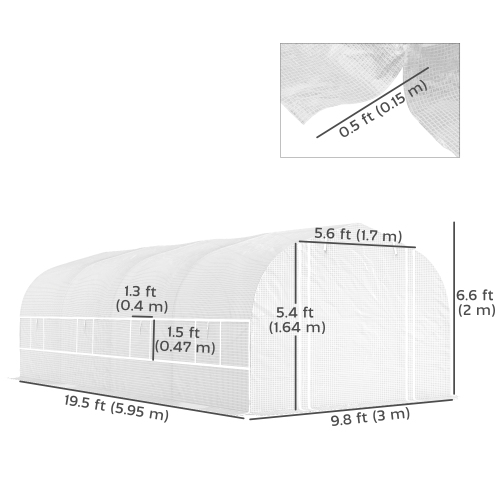 Greenhouse en tunnel avec flancs enroulables en filet Outsunny, 19,5' x 10' x 6,6', porte en filet, 8 fenêtres, tente extérieure Green House Hot
