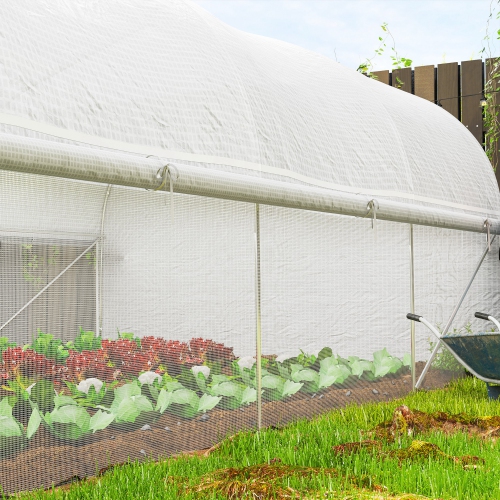 Greenhouse en tunnel avec flancs enroulables en filet Outsunny, 19,5' x 10' x 6,6', porte en filet, 8 fenêtres, tente extérieure Green House Hot
