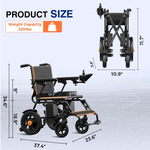 CoolHut Foldable Intelligent Electric Wheelchairs, 73 LBS, Equipped With 360° Control Joystick And Powerful Motor, 15+ Miles Long Travel Range,