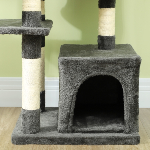 PawHut 52.5" Cat Tree, Cat Tower for Indoor Cats with Scratching Posts, Cat Condos, Bed, Platforms, Hammocks, Cat Activity Center, Dark Grey
