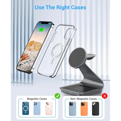 3 in 1 Wireless Charger for MagSafe, Aluminum Alloy Wireless Charging Station, Compatible with iPhone 14/13/12, Apple Watch, AirPods Pro/3/2(White)