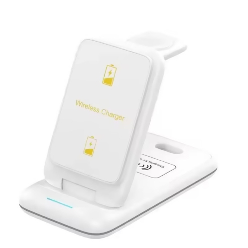 3 in 1 Foldable 30W Fast Wireless Charger Stand For iPhone 16 15 14 13 12 11 Apple Watch 8 7 6 Airpods Pro Charging Dock Station(White)