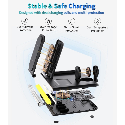 4 in 1 Wireless Charging Station for Apple iPhone 11 12 13 14 15, Galaxy S9 10 21 22 23, Apple Watch 2 3 4 5 6 7 SE, AirPods