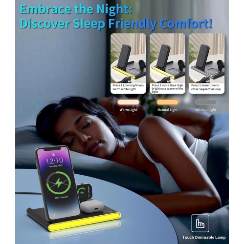 4 in 1 Wireless Charging Station for Apple iPhone 11 12 13 14 15, Galaxy S9 10 21 22 23, Apple Watch 2 3 4 5 6 7 SE, AirPods