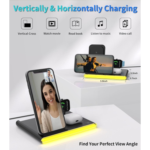 4 in 1 Wireless Charging Station for Apple iPhone 11 12 13 14 15, Galaxy S9 10 21 22 23, Apple Watch 2 3 4 5 6 7 SE, AirPods
