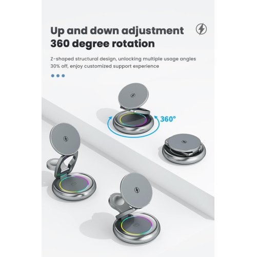 Metal 3 in 1 for Apple Magsafe Magnetic Wireless Charger Folding Stand for iPhone16 iPhone15 pro max Ultra S8 AirPods Pro