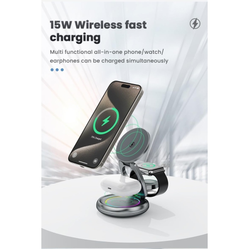 Metal 3 in 1 for Apple Magsafe Magnetic Wireless Charger Folding Stand for iPhone16 iPhone15 pro max Ultra S8 AirPods Pro