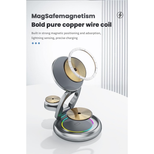 Metal 3 in 1 for Apple Magsafe Magnetic Wireless Charger Folding Stand for iPhone16 iPhone15 pro max Ultra S8 AirPods Pro