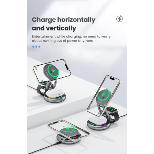 Metal 3 in 1 for Apple Magsafe Magnetic Wireless Charger Folding Stand for iPhone16 iPhone15 pro max Ultra S8 AirPods Pro