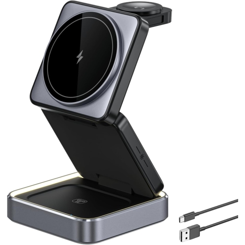 Station de chargement pliable 3-en-1 pour Apple, chargeur magnétique sans fil portatif rapide 15&nbsp;W, chargeur de voyage sans fil compatible avec