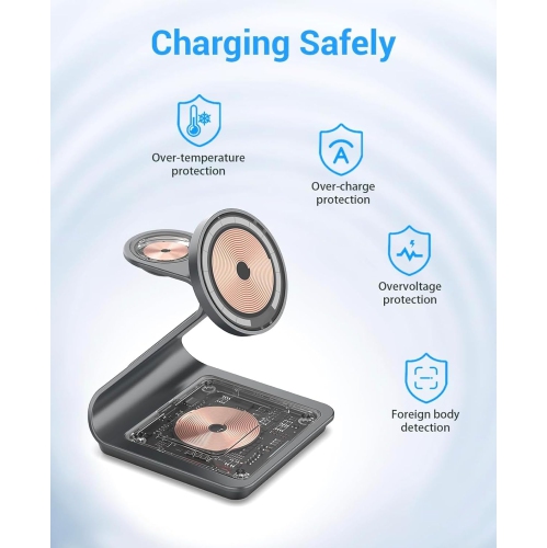 3 in 1 Wireless Charger for MagSafe, Aluminum Alloy Wireless Charging Station, Compatible with iPhone 14/13/12, Apple Watch, AirPods Pro/3/2(Black)