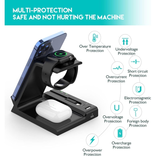 Induction Chargers 15W 6 in 1 Qi Fast Wireless Charging Stand for iPhone 13/12/11/X/XS/XR/8/Apple Watch Airpods/Pro/ipad/Samsung