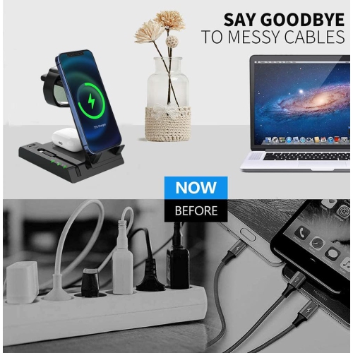 Induction Chargers 15W 6 in 1 Qi Fast Wireless Charging Stand for iPhone 13/12/11/X/XS/XR/8/Apple Watch Airpods/Pro/ipad/Samsung