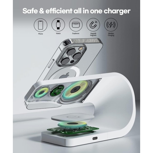 3-in-1 Wireless Charging Station with MagSafe - Fast Charging for Apple Watch, Stable Charger Stand Base for iPhone 15/14/13/12 Pro Max/Plus, Apple