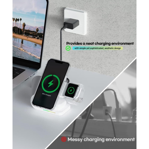 3-in-1 Wireless Charging Station with MagSafe - Fast Charging for Apple Watch, Stable Charger Stand Base for iPhone 15/14/13/12 Pro Max/Plus, Apple