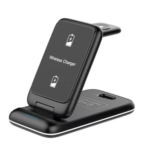 3 in 1 Foldable 30W Fast Wireless Charger Stand For iPhone 16 15 14 13 12 11 Apple Watch 8 7 6 Airpods Pro Charging Dock Station(Black)