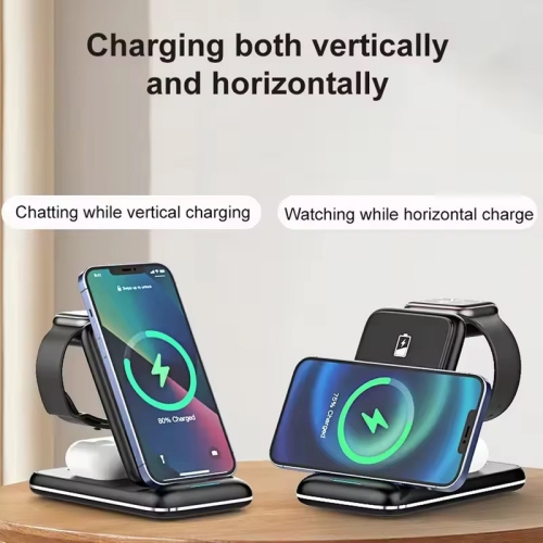 3 in 1 Foldable 30W Fast Wireless Charger Stand For iPhone 16 15 14 13 12 11 Apple Watch 8 7 6 Airpods Pro Charging Dock Station(Black)