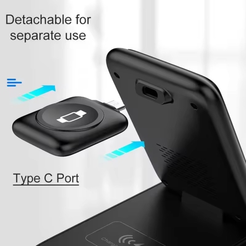 3 in 1 Foldable 30W Fast Wireless Charger Stand For iPhone 16 15 14 13 12 11 Apple Watch 8 7 6 Airpods Pro Charging Dock Station(Black)