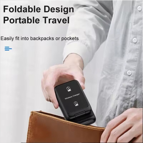 3 in 1 Foldable 30W Fast Wireless Charger Stand For iPhone 16 15 14 13 12 11 Apple Watch 8 7 6 Airpods Pro Charging Dock Station(Black)