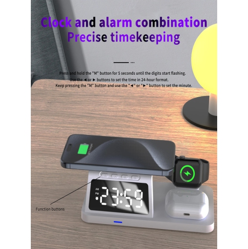 3-in-1 wireless fast charger, desktop clock alarm clock watch headset wireless charging(White)