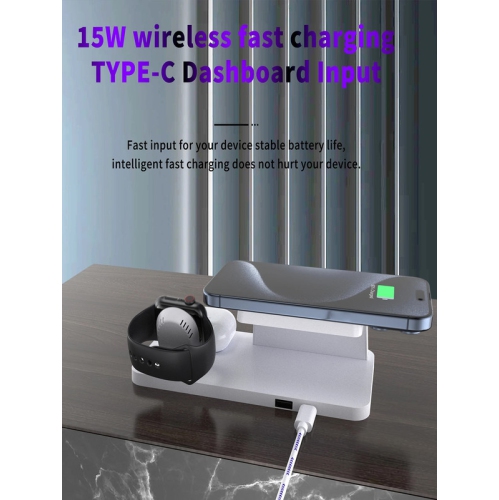 3-in-1 wireless fast charger, desktop clock alarm clock watch headset wireless charging(White)