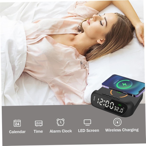 Alarm Clock with Wireless Charging Wireless Phone Charger with Clock 3-in-1 15W Alarm Clock Charging Station LED Digital Display Alarm Clock