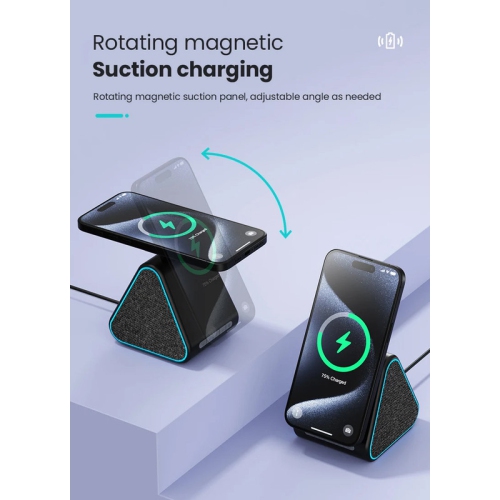 2 in 1 Bluetooth Speaker Wireless Charging Station for IPhone, Strong Magnetic Wireless Charger for iPhone 16/15/14/13/12 Gift