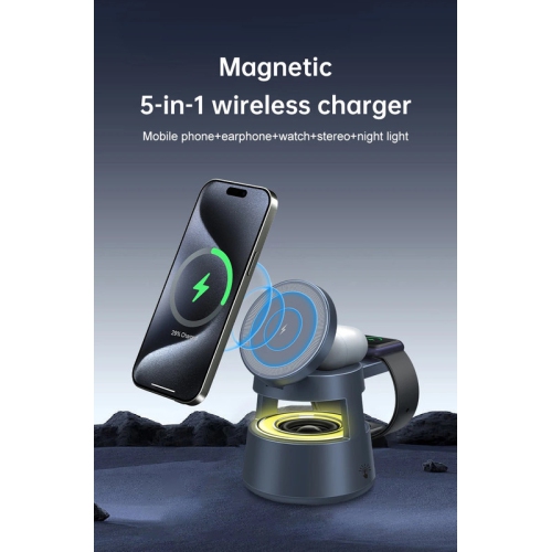 Mushroom Light Magnetic 5-in-1 Wireless Charging Stand Ambient Light Bluetooth Stereo for Apple Magsafe iPhone16pro 1514 13 Watch Ultra2 S9 AirPods