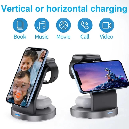 3 In 1 Magnetic Wireless Charger Stand For iPhone 15 14 13 12 Pro Max iWatch AirPods Station Dock MagSafe Fast Charging Station