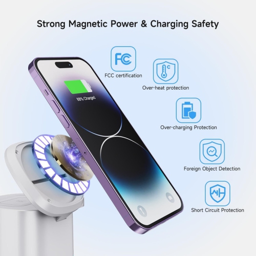3 in 1 Wireless Charging Station, 15W Fast Charging Wireless Charger Cube Stand, Magnetic Travel Charger