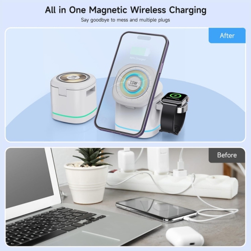 3 in 1 Wireless Charging Station, 15W Fast Charging Wireless Charger Cube Stand, Magnetic Travel Charger