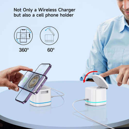 3 in 1 Wireless Charging Station, 15W Fast Charging Wireless Charger Cube Stand, Magnetic Travel Charger