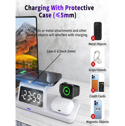 3-in-1 wireless fast charger, desktop clock alarm clock watch headset wireless charging(Black)