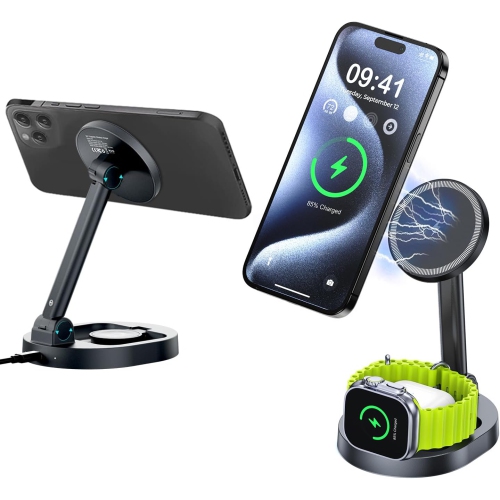 YOULIGHTS  Mag-Safe 3 In 1 Wireless Charging Station for Apple Devices, Foldable Travel Charger Stand for Iphone 16 15 14 13 12 Series, Fast Magnetic