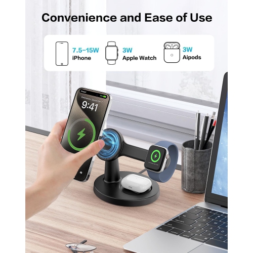 3 in 1 Charging Station for Multiple Devices Apple Compatible with MagSafe Charger Stand, Magnetic Wireless Charger with Fast Charging Capability
