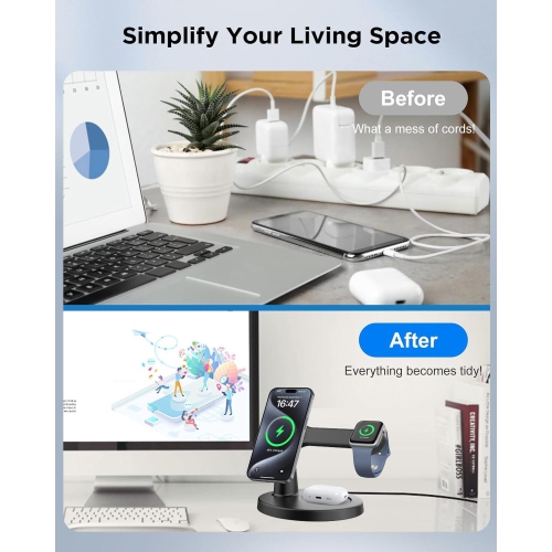 3 in 1 Charging Station for Multiple Devices Apple Compatible with MagSafe Charger Stand, Magnetic Wireless Charger with Fast Charging Capability