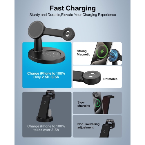 3 in 1 Charging Station for Multiple Devices Apple Compatible with MagSafe Charger Stand, Magnetic Wireless Charger with Fast Charging Capability